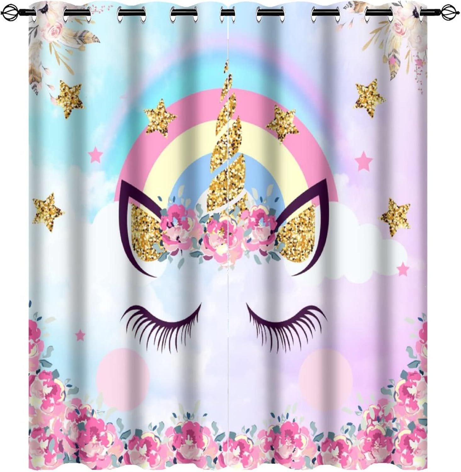 Outdoor Curtains - Kazynee Cartoon Unicorn Ultra Soft Premier Blackout Curtains,Cute Rainbow Girly Pink Animal UnicornThermal Insulated Bedroom Noise Reducing Patio Door Grommet Top,2 Panels 63L x 27.5W