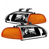 DimFlux Headlight Assembly for 1992-1995 Honda Civic Driver Left &amp; Passenger Right Side Replacement Pair of Driver Left &amp; Passenger Right Side Black Housing Amber Corner