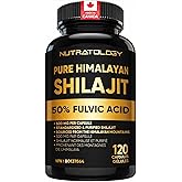 Nutratology Pure Shilajit Capsules | 50% Fulvic Acid | High Potency & Purity - Sourced from the Himalayan Mountains - Shilaji