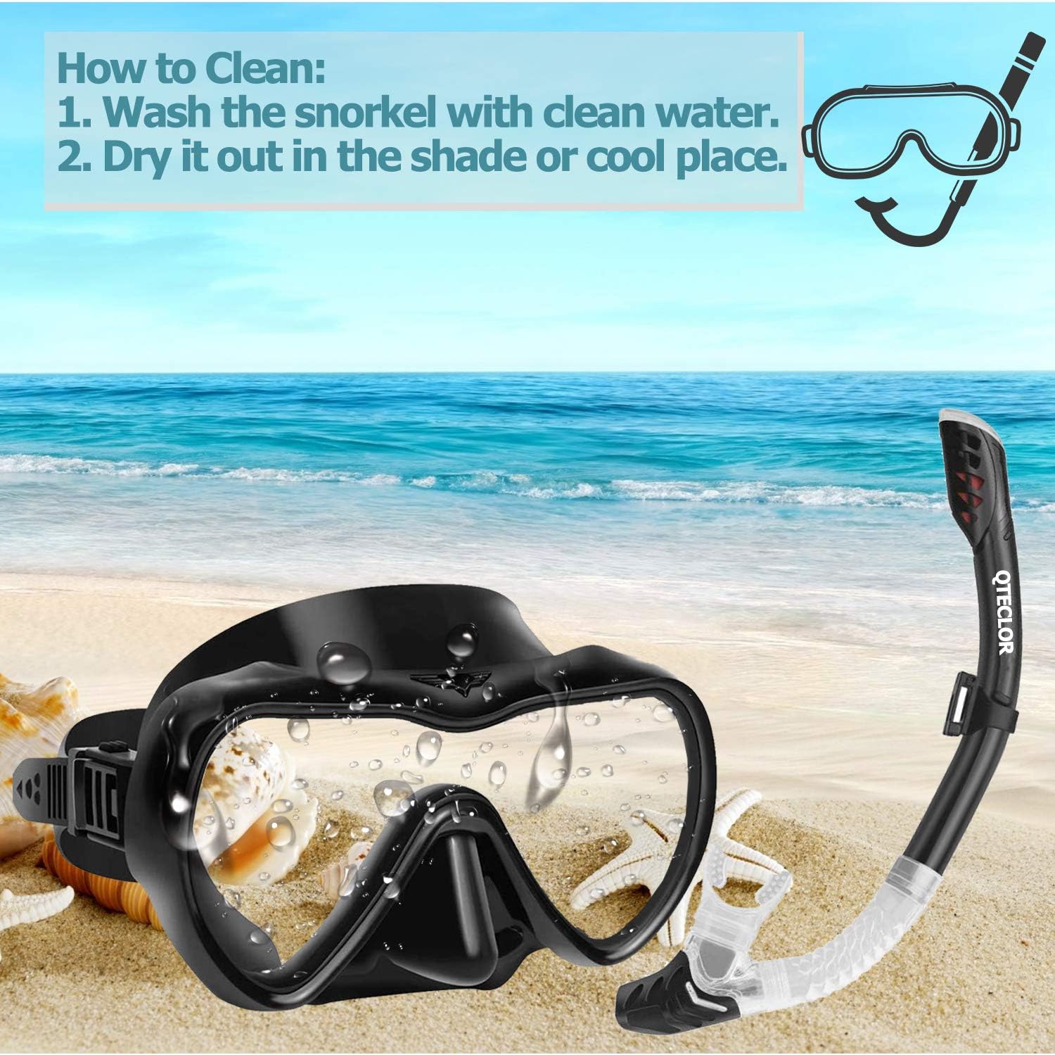 QTECLOR Snorkel Mask Set Snorkeling Gear–Dry Snorkel Set and Mask Kids Adults Anti Fog 180 Degree Seaview with Mesh Bag, Scuba Diving Swimming Training Equipment Youth Junior Men Womens : Sports & Outdoors