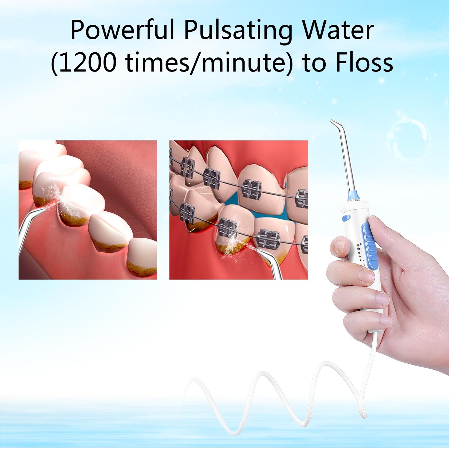 H2ofloss Dental Water Flosser for Teeth Cleaning With 12 Multifunctional Tips & 800ml Capacity, Professional Countertop Oral Irrigator Quiet Design(HF-9 whisper): Beauty