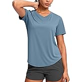 Womens Workout Tops V-Neck Short Sleeve UPF 50+ Sun Shirt Moisture Wicking Quick Dry Top for Gym, Running, Athletic