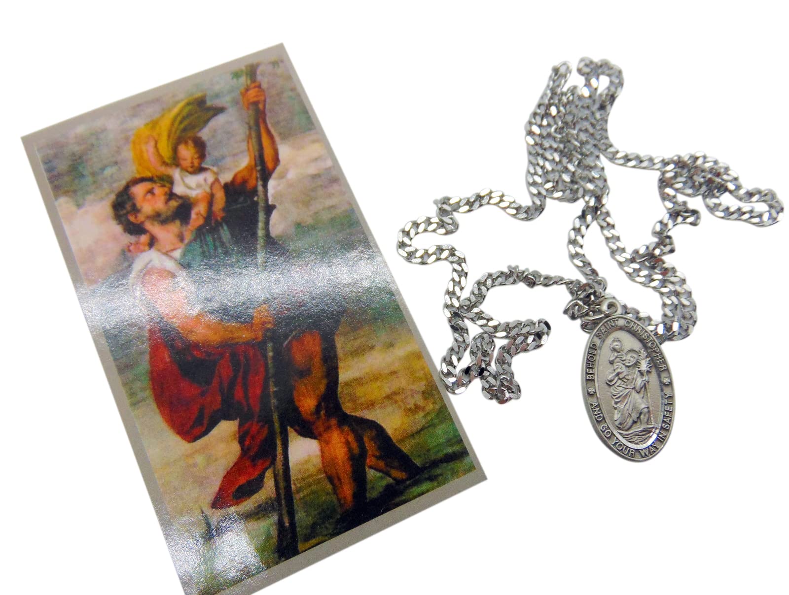 St Christopher Pewter Medal on a Stainless Steel Chain with Holy Card Gift Boxed Set