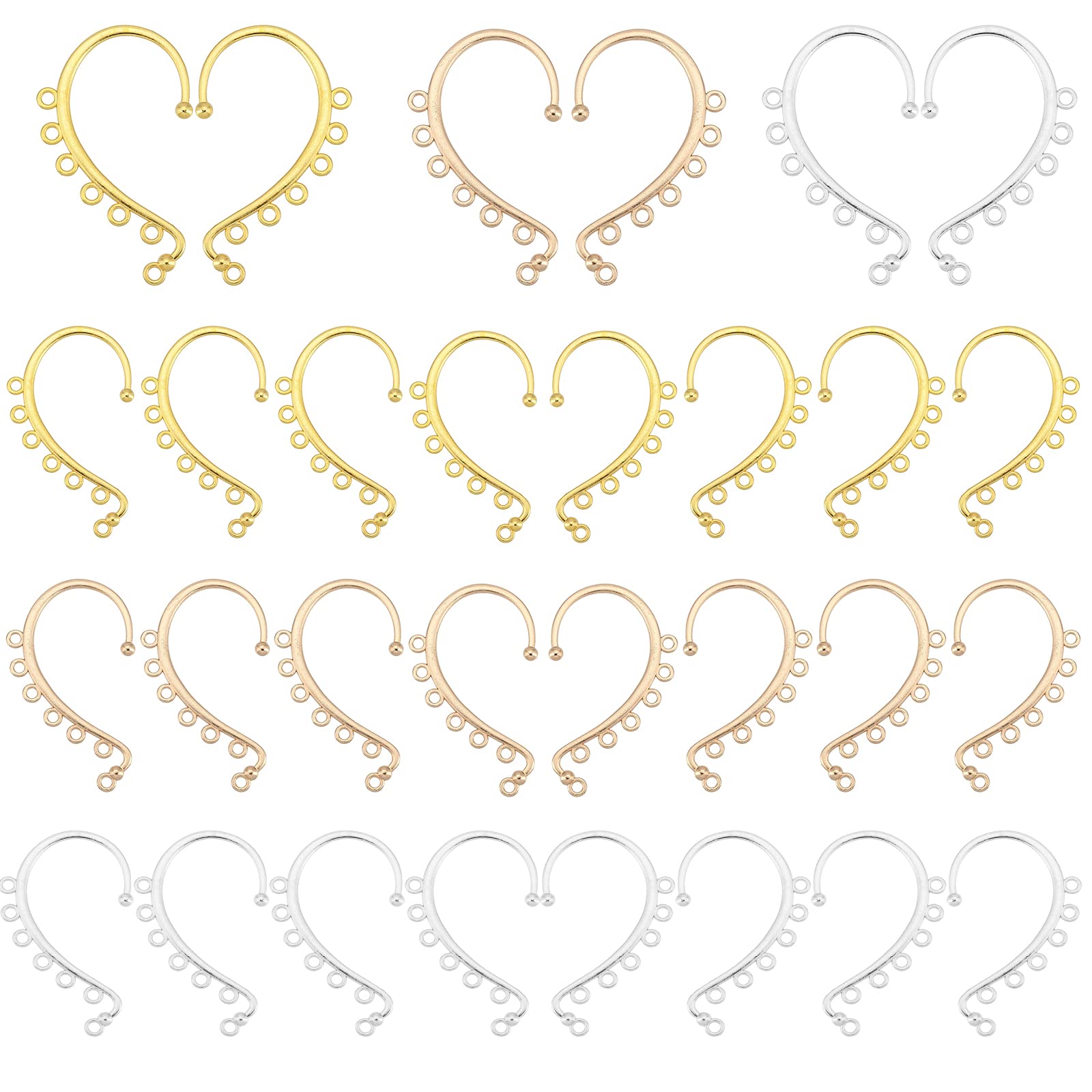 PH PandaHall Dangling Ear Cuff Blanks, 36pcs 3 Colors Retro Ear Crawler 2.2" 7 Loops Alloy Chandelier Earcuff Wrap for DIY Non Piercing Women Long Chain Tassel Drop Earrings, Light Gold/Gold/Silver