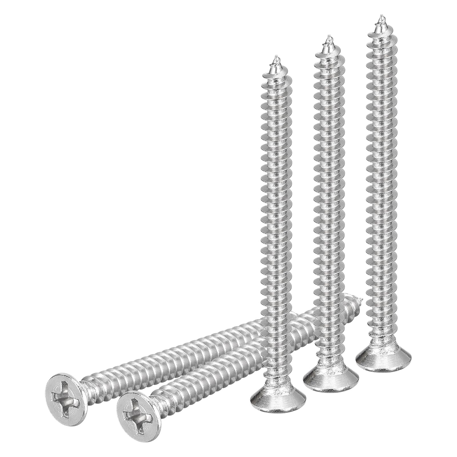 DTGN 50Pcs M4.2x50mm Flat Head Wood Screws, 304 Stainless Steel Phillips Self Tapping Screws - Good for Woodworking, Furniture - Silver — image 1