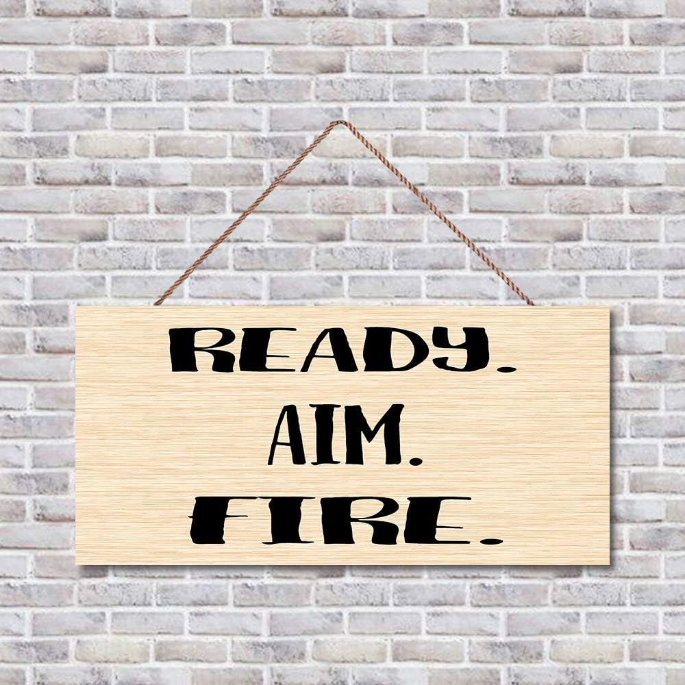 Bevis554Yule Ready Aim FIRE Home Decor Wooden Farmhouse Plaque Wall Art Door Signs.