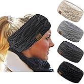 Loritta 4 Pack Womens Winter Headbands Fuzzy Fleece Lined Ear Warmer Cable Knit Thick Warm Crochet Headband Gifts