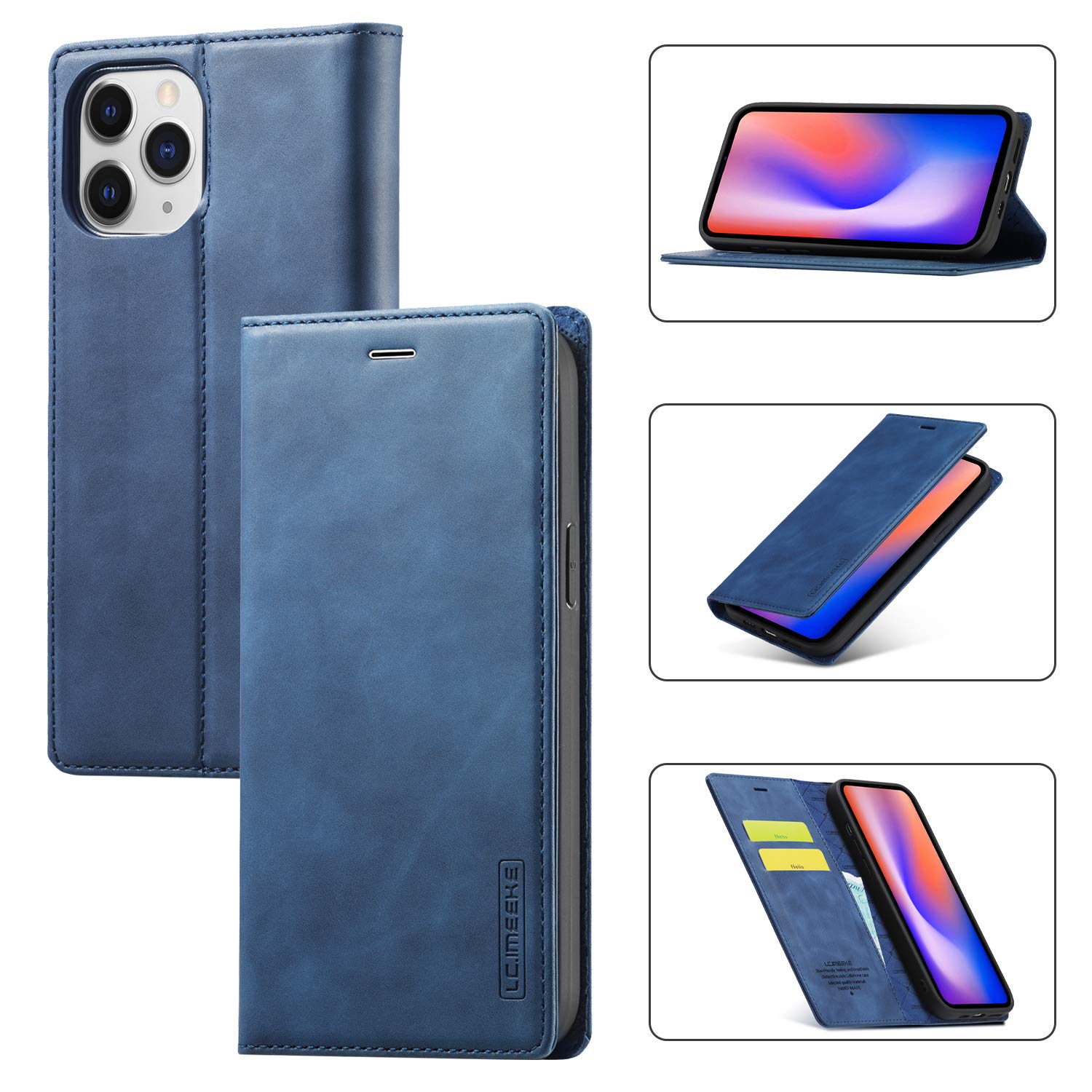 EYZUTAK Wallet Phone Case for iPhone 13 Pro Max 6.7 inch, Vintage Classic Matte Leather Wallet Case Flip Notebook Style Cover with Magnetic Closure Kickstand Card Slots - Dark Blue