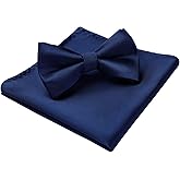 HISDERN Bow Ties for Men Solid Color Pre-Tie Bow Tie and Pocket Square Set Classic Formal Tuxedo Bowties for Wedding Party