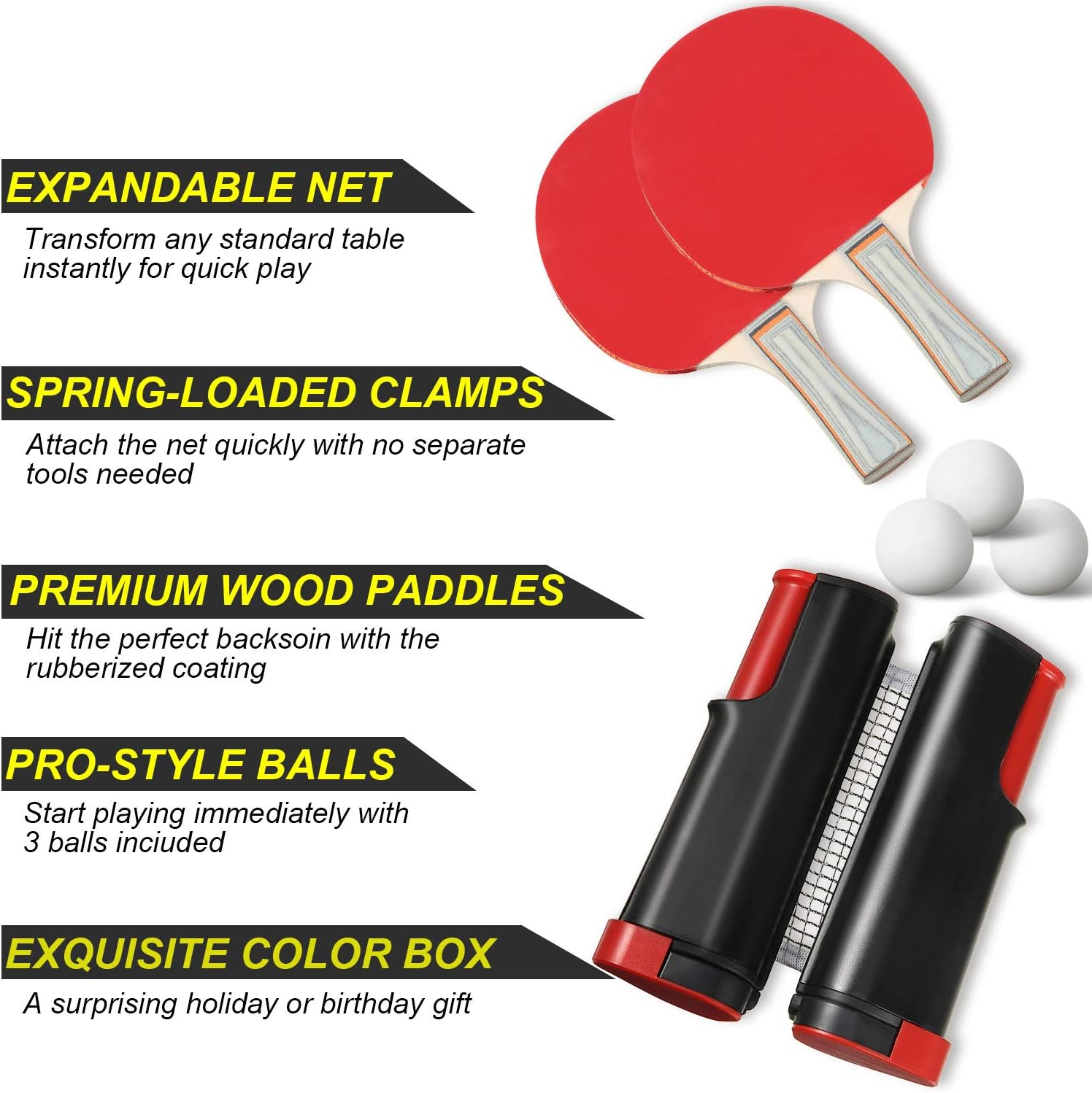 All-in-One Portable Table Tennis Set, Portable Carry Retractable Telescopic Table Top Tennis Net Rack with Table Tennis Racket Ping Pong for Indoor Outdoor Anywhere Entertainment Game Sports Gift : Sports & Outdoors