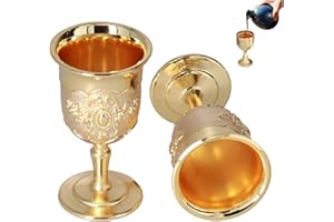 2Pcs European Golden Goblet Retro, Royal Wine Cups Vintage Embossed Shot Glasses Chalice Fancy Gold Medieval Engraving Drinki