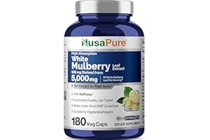 NusaPure White Mulberry Leaf Extract 10:1 Extract, 500 mg Equivalent to 5000mg 180 Veg Caps (Vegan, Non GMO Bioperine)