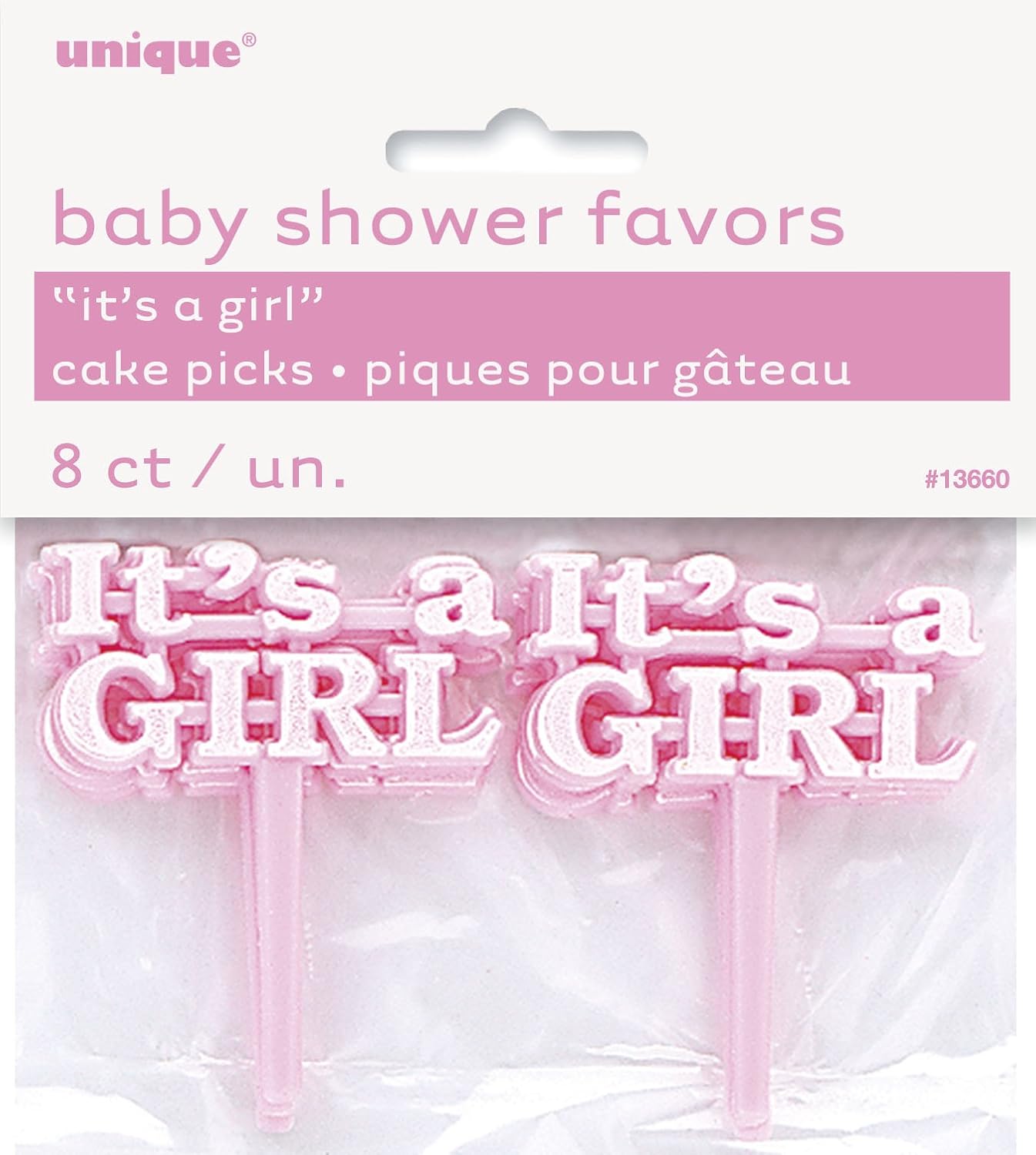 It's a Girl Pink Plastic Cake Picks (12cm) Pack of 8 - Adorable Baby Shower Decorations, standard size - Image 3