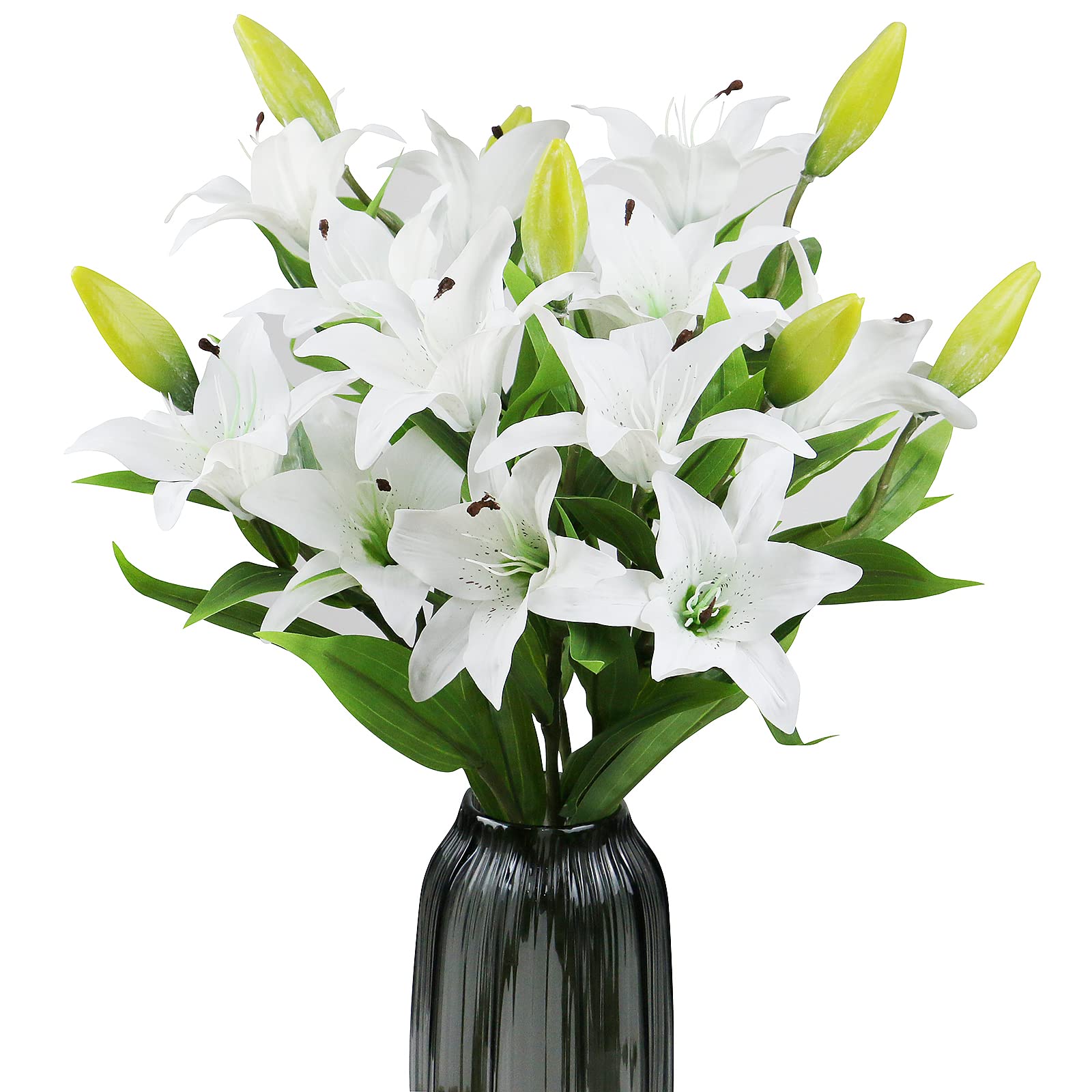 77CM LONG STEM White Artificial Lily Flower, Faux Plastic Lily, Home Garden Wedding Party Table Easter Decoration,WITHOUT VASE