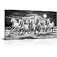sechars Seven Running Horses Wall Art Canvas Modern Black and White Animals under Full Moon Painting Picture Artwork for Living Room Office Decoraton Ready to Hang 24"x48"
