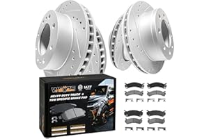 WEIZE Front and Rear Truck & Tow Brake Rotor Kit, Carbon Fiber Ceramic Brake Pads and Drilled/Slotted Brake Disc, Fit for Chevy GMC Silverado Sierra 2500 3500 HD 2001-2010