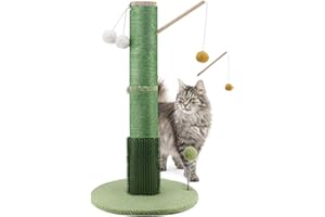 OTOB 30" Tall Cat Scratching Post with Self Groomer Cat Brush, Sisal Scratch Posts with Removable Cat Teaser, Kitten Claw Scratch 4 Dangling Toy Balls, Cat Scratcher Post for Indoor Cats and Kittens