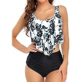 Edelqual Tankini Swimsuits for Women High Waisted Bikini Sets Plus Size Two Piece Bathing Suits Tummy Control Swimwear