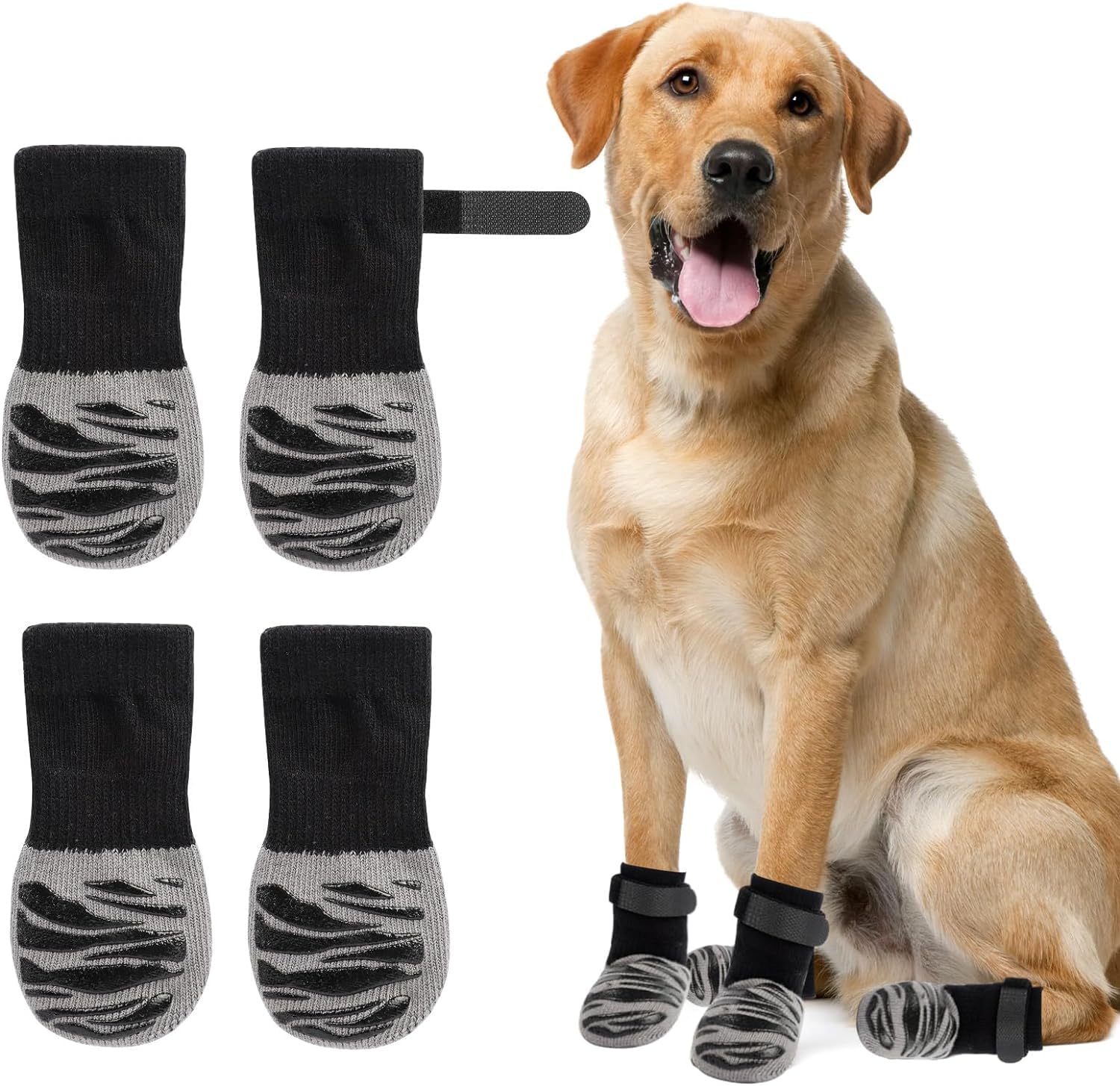 Mayoii 3 Pairs Anti Slip Dog Socks, Dog Socks Paws Stop Licking, Dog Grip Socks Pet Paw Protector, Adjustable Strap Dog Boots Claw Socks Shoes Slippers, for Indoor Outdoor Hardwood Floor Walking (L)