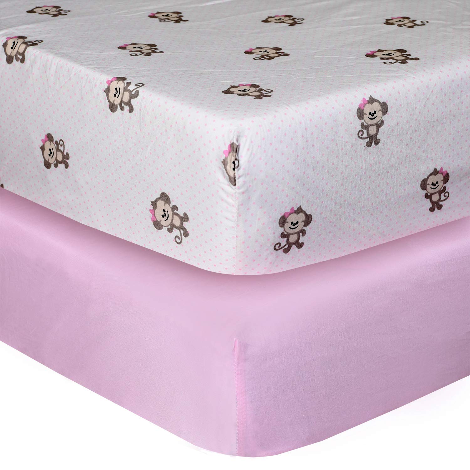 Cuddles & Cribs 2 Pack GOTS Certified Organic Cotton Fitted Crib Sheet – Monkey Pink