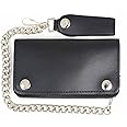 Milwaukee Leather MLW7802 Men's 6” Leather Long Bi-Fold Biker Wallet w/Anti-Theft Stainless Steel Chain