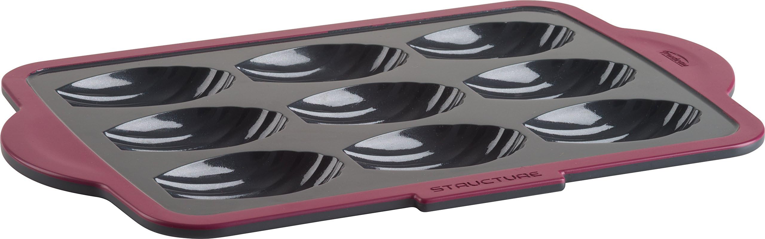 Trudeau 9-Count Structured-Silicone Pro Madeline Baking Pan, 7.9 x 11.9 inch, Grey/Burgundy