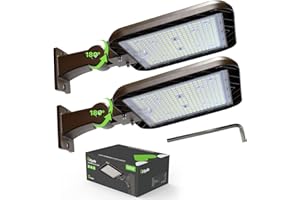 Glitgate 150W Parking Lot Lights 22500LM(150LM/W) 5000K Adjustable Arm Mount LED Street Lights with Dusk to Dawn Photocell, 100-277V IP65 Waterproof Shoebox Light for Yard, Roadway 2 Pack