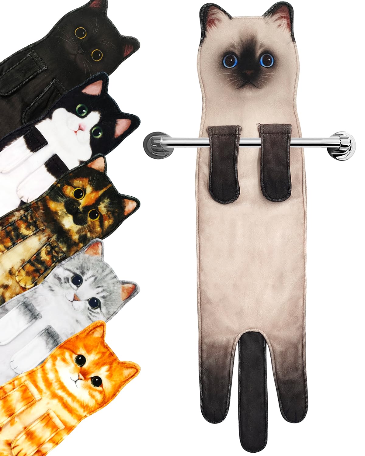 Funny Cat Hand Towels for Bathroom,Cute Home Decor Towel, Decorative Hanging Kitchen Towel ,Super Absorbent Soft Face Towels,Cat Gifts for Cat Lovers ,Gifts For Women/New Home Gifts(Siamese Cat)