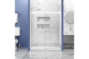 Bathenum Frameless Sliding Shower Door, 1/4 inch (6mm) Thick Clear Tempered Glass Shower Door with Zinc Roller Silent Slide System, Stainless Steel Handle (Chrome, 60" x 72")