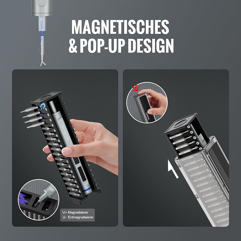 42-in-1 Elektrischer Schraubendreher Set, Feinmechaniker Schraubendreher Set mit 36 S2-Bits, Magnetischer Aufbewahrungsbox, Type-C Aufladung, für präzise Reparaturen von Telefon, Uhr, Kamera