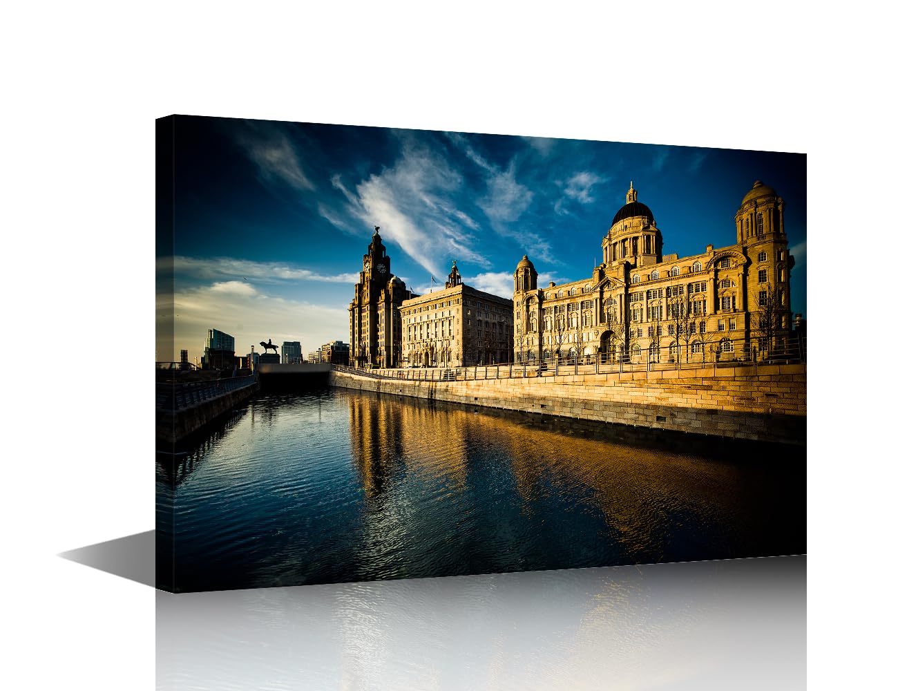 Liverpool Cityscape Canvas Wall Art The Three Graces of Liverpool View Canvas Prints Stretched and Framed Landscape Pictures for Living Room Home Decorations 24x16 inch