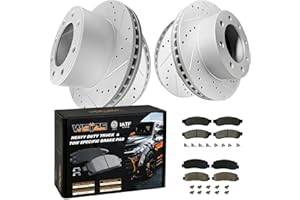 WEIZE Front and Rear Truck & Tow Brake Kit, Carbon Fiber Ceramic Brake Pads & Drilled/Slotted Brake Rotors, Fit for Ford F-250 SD, 4WD 2008-2012