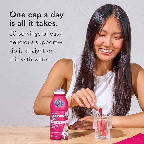 GARDEN OF LIFE SUPERFOODS SIPS, 30 SERVINGS, VITAMINS, PROBIOTICS, 13 ORGANIC SUPERFOODS, FUNCTIONAL MUSHROOMS, IMMUNE REDS, ONCE DAILY, ORGANIC, VEGAN, PRESERVATIVE-FREE, BERRY FLAVOR
