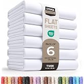 Twin Size Flat Sheet Only Pack of 6, Ultra Soft Hotel Sheets, White | Hotel Bedding, Cooling Comfort, Smooth Feel, Wrinkle &amp; Fade Resistant, Easy Care, Long-Lasting, Machine Washable, OEKO-TEX