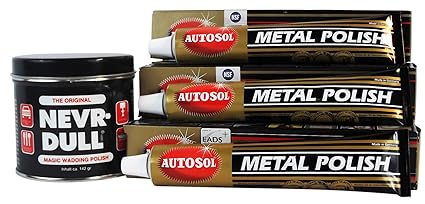 1x NEVR DULL Polierwatte + 3x75ml AUTOSOL Metal Polish Edel Chromglanz (Set Nr2)