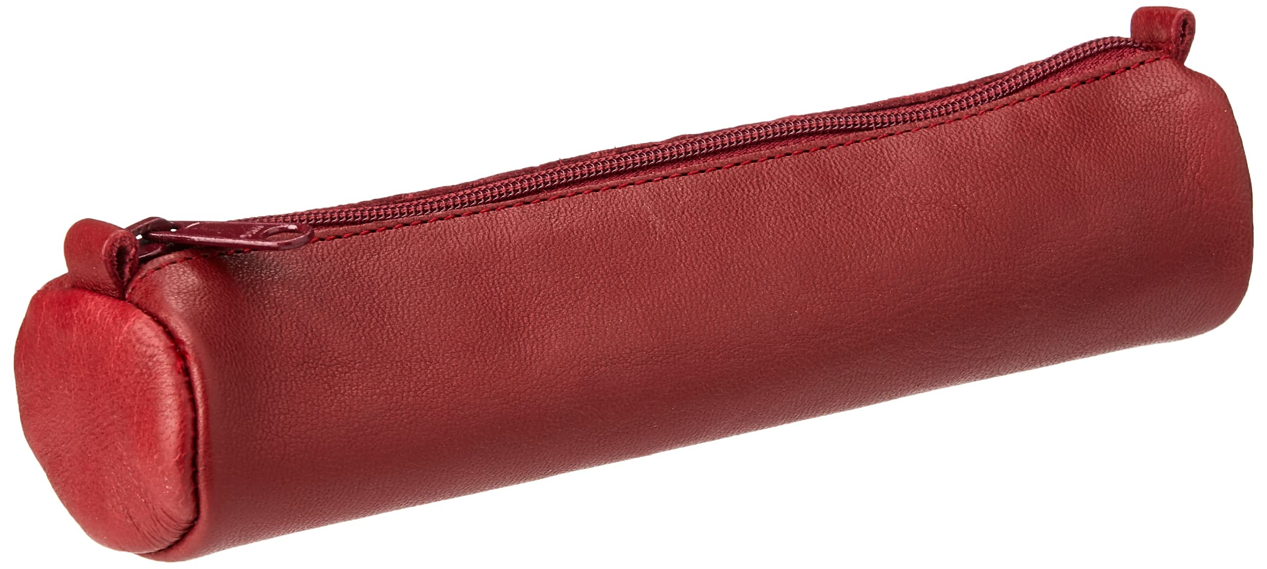 Clairefontaine 77030C - Collection Age Bag - A Small Round Pencil Case in Genuine Lambskin Leather (Red) - Dimensions: 18.5 cmx4cm - Manufactured in France