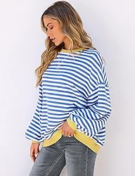UEU Women Oversized Striped Sweatshirt Long Sleeve