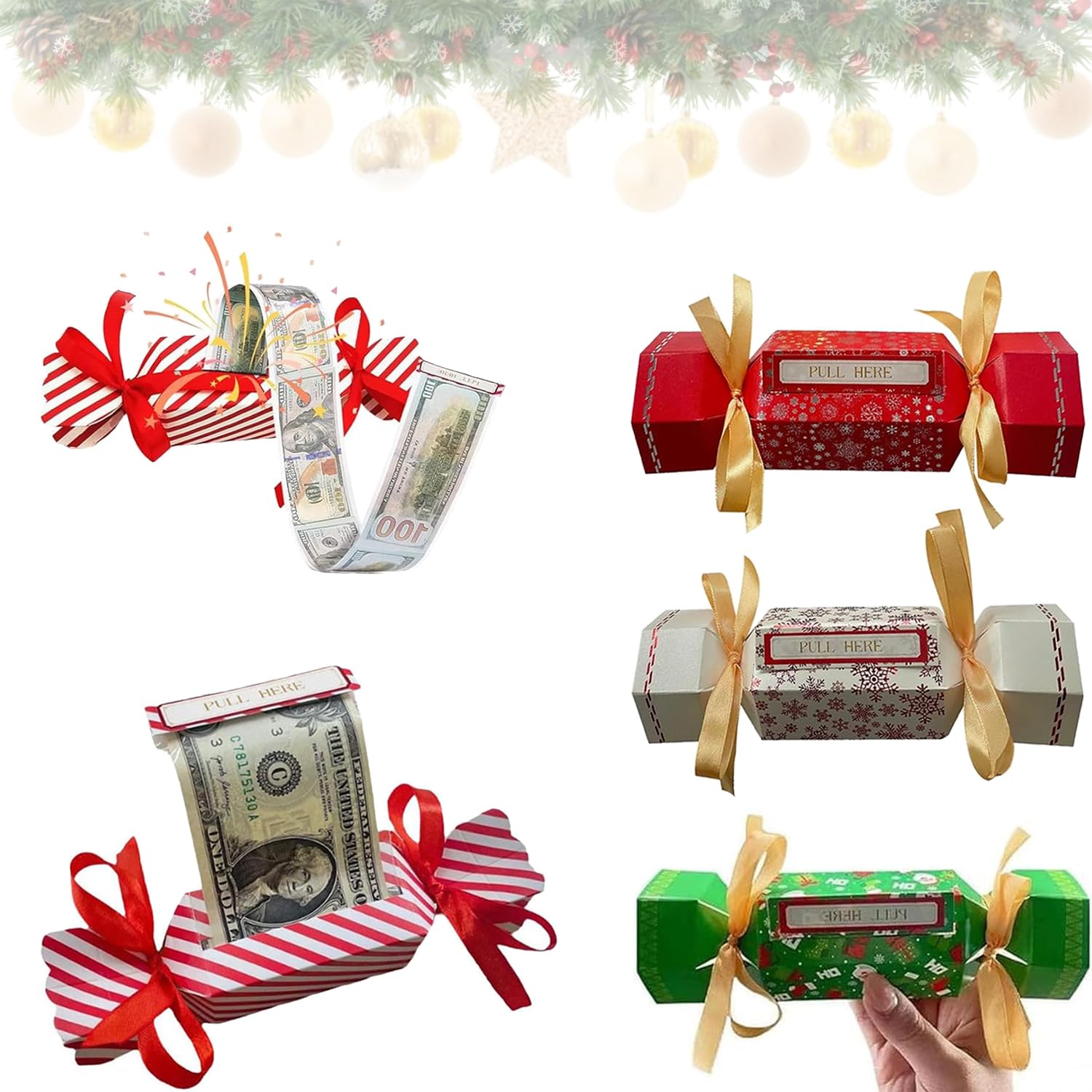 Photo 1 of 4 Pcs Christmas Surprise Money Pull Pouch, Candy-Inspired Pull-Out Money Pouch, Surprise Money Pull Pouch- Hexagon, Candy Cane Pull Out Money Pouch, Christmas Party Gifts Money Box for Cash Pull