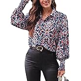 Womens Casual Button Down Shirts Boho Printed Long Sleeve Blouses Loose Fit Work Tops Spring Fall Outfits