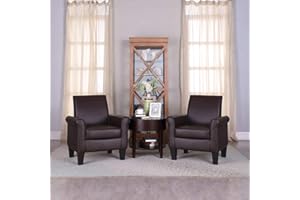 Lohoms Pu Leather Accent Chairs Set of 2 Overstuffed Mid Century Modern Living Room Chairs Upholstered Comfortable Reading Chair Fake Leather Arm Chair for Living Room Bedroom Office -Brown