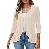 Zeagoo Women's 2026 Summer 3/4 Sleeve Lightweight Cardigans Sweaters Open Front Draped Ruffles Kimono Coverups