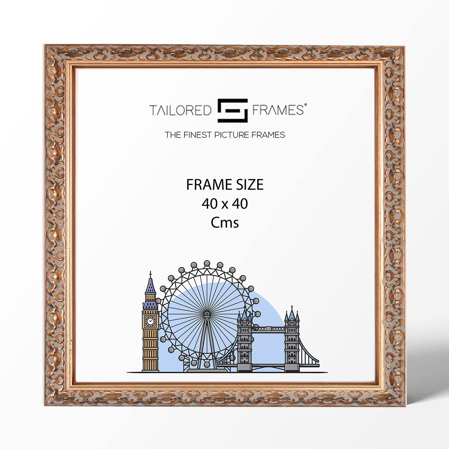 Tailored Frames Vienna Gold 40 x 40 cm | Rustic Style Vintage Single Picture Frame | Wall Hanging Type | Photo Frame Without Mount