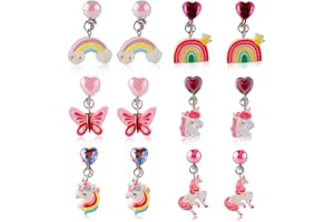 Mikovivi 6 Pairs Colorful Clip on Drop Earrings Set, Resin No Pierced Design Kids Child Dangle Earrings Cute Butterfly Ear Cl
