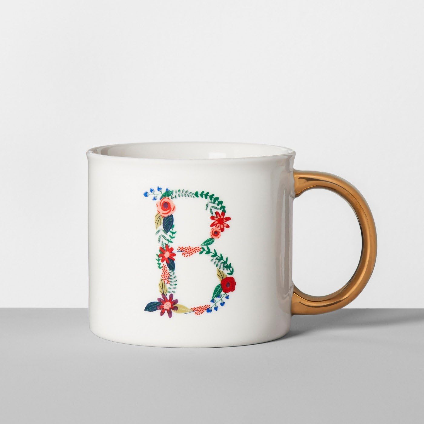 Opalhouse Monogrammed Porcelain Floral Mug 16oz White/Gold (B)