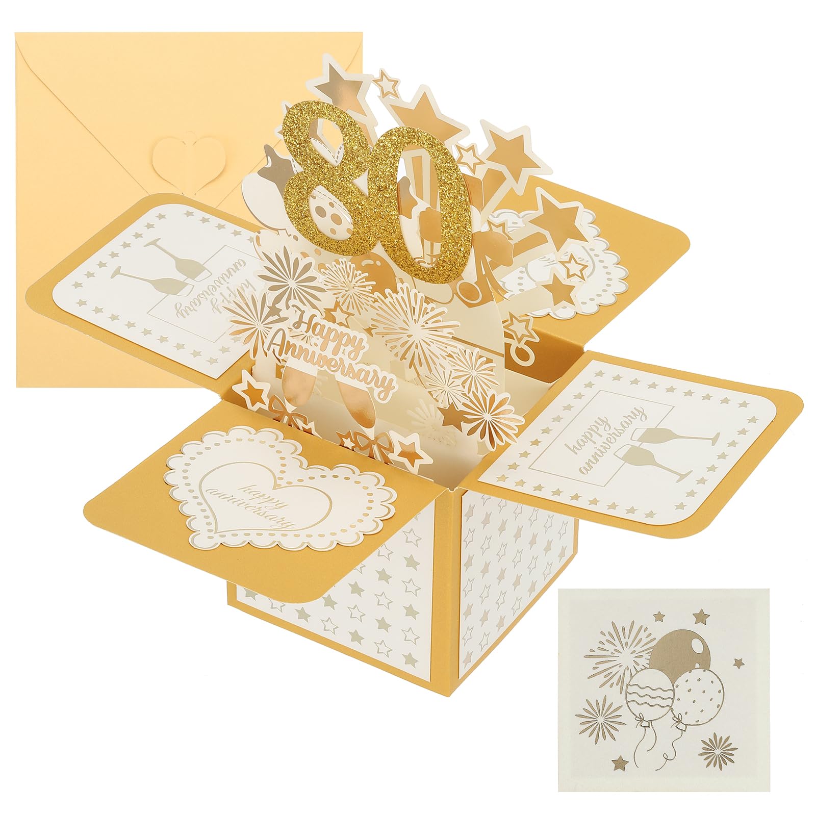 PATIKIL 80 Year Anniversary Card, Happy Anniversary Cards Wedding Anniversary Card for Wife Men Her Couple, Gold Tone
