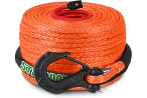 STEGODON Synthetic Winch Rope, 3/8" x100ft 23809LBS Dyneema Winch Rope 3/8 Heavy Duty Winch Cable with Protective Sleeve Forged Winch Hook for 4WD Off Road Vehicle Truck SUV (Orange)