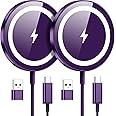 WRVVR for Apple Mag-Safe Charger 2 Pack, Magnetic Wireless Charger for iPhone 16 15 14 13 12 Pro Max Plus Mini, 15W Fast Charging Pad, for Airpods 4/3/2/Pro, Strong Magnet, Violet