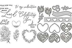 Flower & Hearts Dies and Stamp Sets for Card Making DIY Scrapbooking Paper Crafting, I Adore You Words Clear Seal Stamp for P