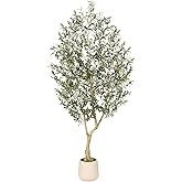 Realead 7ft Artificial Olive Tree with Tall Exquisite Planter - Realistic Fake Olive Tree with Thick Trunk and Lifelike Fruits - Large Faux Olive Tree for Home Office Decor