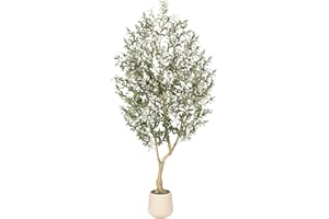 Realead 7ft Artificial Olive Tree with Tall Exquisite Planter - Realistic Fake Olive Tree with Thick Trunk and Lifelike Fruit